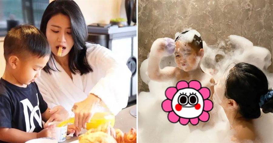 林芊妤與3歲兒子一起「泡澡」，照片引眾人不適，網友：丟人別帶孩子